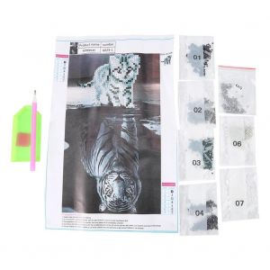 Chat R&eacute;flexion Tigre Bricolage 5d Diamant Peinture Point De Croix Animal Artisanat D&eacute;coration Maison 20 * 30cm - Neuf