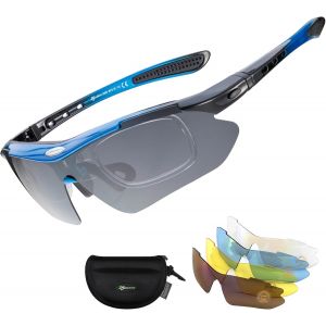 Lunette De Sport Polarisées Homme Cyclisme Lunette Vtt Protection Uv400 Lunette De Soleil Noir Pour Vélo Pêche Course Conduite Avec 5 Verres Interchangeable.[I130] - Neuf