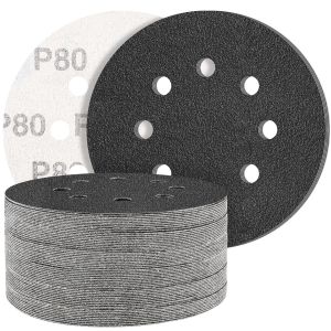 Black Lot De 50 Disques Abrasifs En Carbure De Silicium Avec Grain 80 8 Trous Rond Ponceuse Excentrique-Grain Mélangé-Pour Polissage - Neuf