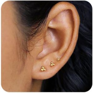 Kal-3 Paires Boucles D'oreilles Femme Or Lot 14k Plaqu&eacute; Or Clous D'oreilles Piercing Oreille Mini Hypoallerg&eacute;nique Cartilage Tragus Bijoux Pour Plusieurs Piercings Et Trous D'oreille - Neuf