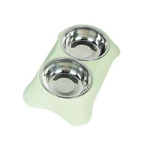 Gamelle Double Pour Chien, En Acier Inoxydable Antidérapant, Avec 1 Cuillère À Nourriture Pour Petits Chiens Et Chats (S, Vert) - Neuf