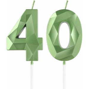 Eryi-Bougies Vert Sauge Pour 40e Anniversaire, Décorations De Fête D'anniversaire Pour Homme Et Femme, Bougie 3d En Forme De Chiffre 40 Pour Gâteau, Décoration De Gâteau Pour Fête D'anniversaire - Neuf