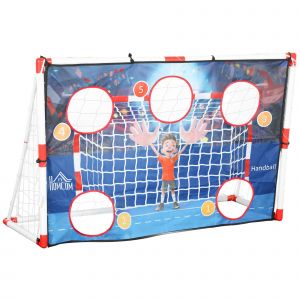 Cage De Handball Enfant 5 Zones Cibles - Balle, Pompe, Piquets Inclus - Blanc Rouge - Neuf