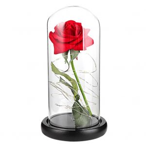 Hjlian Veilleuse 20 Led En Forme De Rose Avec Base En Verre, Ideale Pour La Saint-Valentin, Un Mariage Ou Noel - Neuf