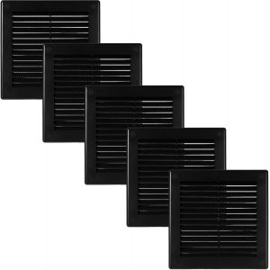 KALANKA-11,4 x 11,4 cm (dimensions de l'ouverture) u2013 Lot de 5 housses d'aération en plastique noir u2013 Grille d'aération carrée plate u2013 Déflecteur d'air u2013 CVC 15 x 15 cm (dimensions - Neuf