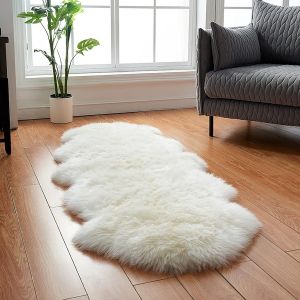Tapis En Peau De Mouton Synthétique,Tapis Fausse Fourrure,Carpette Moelleuse Pour Chambre À Coucher,Salon,Crèche (Blanc,60 X 160 Cm Irrégulier) - Neuf
