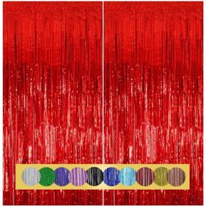 2 Pièces 1x2,5 M Rideau Métallique De Frange Rouges,Décoration En Feuille De Paillettes Pour Le Nouvel An,Anniversaire,Fête De Mariage|Frange Pour La Décoration - Neuf
