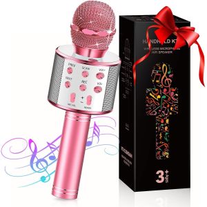 ERYI-Micro Enfant Pour Chanter Fille, Micro Karaoke Cadeau Anniversaire Fille 4-10 Ans, Microphone Karaoké Sans Fil Bluetooth Jouet Enfant 3-12 Ans Fille - Neuf