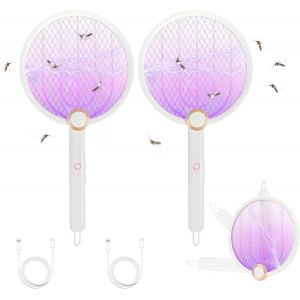 MAA-Lot de 2 Raquette Electrique Insectes, Raquette Anti Moustiques Électrique 3000 V Rechargeable avec Câble de Charge USB, Contre Moustiques Mouches Insectes Volants - Neuf