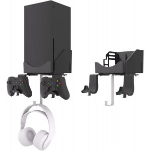 Support Mural Xbox Series X Ensemble pour Contr&ocirc;leur,Console et Casque,Support Solide avec Tapis Antid&eacute;rapant,Encoche de Chargement pour C&acirc;ble USB,Installation Facile - Neuf