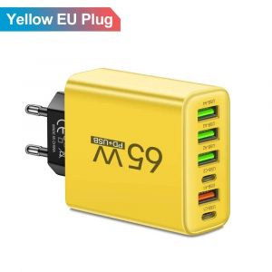 Chargeur Usb Multi-Ports 65w,Charge Rapide,Adaptateur De T&eacute;l&eacute;phone De Type C Pour Iphone Samsung Xiaomi Huawei,Prise Ue/Us,Chargeur Mural--Yellow Eu - Neuf