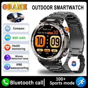 5Atm Montre Intelligente &Eacute;tanche Hommes 600Mah Montre Intelligente Ext&eacute;rieure Gps Boussole Fr&eacute;quence Cardiaque Lampe De Poche Led Bluetooth Appel Sport Smartwatch.Black Steel Strip.5Atm 600Mah - Neuf