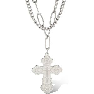 Tianyi-Collier Avec Pendentif En Forme De Croix Orthodoxe J&eacute;sus Christ En Acier Inoxydable Pour Homme - Neuf