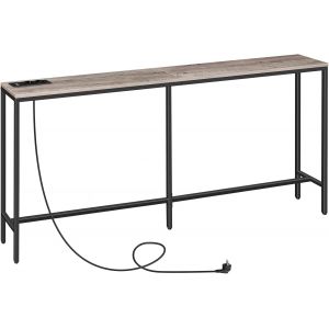 SUBZONAL-Table Console avec Station de Charge, Console Meuble Mince de 200 cm, Table d'Entr&eacute;e Industrielle avec Ports USB, Canap&eacute; pour Entr&eacute;e, Couloir, Gris ACTHG20UE01 - Neuf