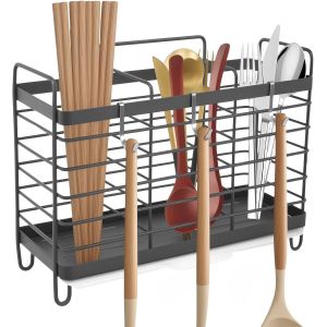 Mevronisshop-Porte-Couteaux 3 En 1 - Gris - Ustensiles De Cuisine Multifonctions &Agrave; Montage Mural Sans Per&ccedil;age - Peu Encombrant - &Eacute;tag&egrave;re De Rangement Amovible - Convient Pour La Cuisine Et La Maison - Neuf