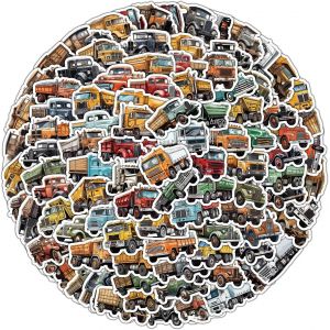Autocollants Camion De Dessin Animé 100pcs Scrapbooking Autocollants Esthétique Rétro Journaling Kit,Autocollants En Vinyle Imperméable Pour Planner Junk Journal Papier Ordinateur Portable - Neuf