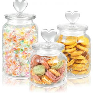 Sjzg-Lot De 3 Pots À Bonbons Et Biscuits En Forme De Coeur Avec Couvercles, 56 Cm, 81 Ml, 1,275,7 G, En Forme De Coeur, Boîtes Hermétiques En Verre Pour Cuisine, Apothicaire (Transparent) - Neuf