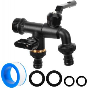 Robinet Double en Laiton 3/4 Pour Jardin-Résistant Avec Adaptateur Pour Tuyau,Bande d'Étanchéité-Robinet à Bille Pour Ménage,Machine à Laver - Neuf