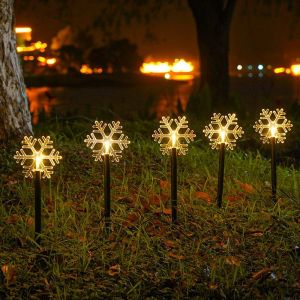 Lot De 5 Lampes Solaires D'ext&eacute;rieur Pour All&eacute;e De No&euml;l, Lumi&egrave;res Chaudes (Flocons De Neige) - Neuf