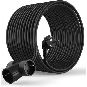 Prolongateur Schuko de 20 M&egrave;tres avec 3 Prises Coud&eacute;es &agrave; 90&deg; - Jusqu'&agrave; 250V 50Hz 16A IP20 - Noir - Neuf