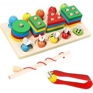 KAL-Jouet Bebe 3 En 1, Jouet Montessori À Empiler Et De Tri Jouet Enfant 1 2 3 Ans, Puzzle Enfant Jeux Educatif, Puzzles En Bois Module Motricité Bébé Jeux Montessori, Cadeau Pour Fille Garçon - Neuf