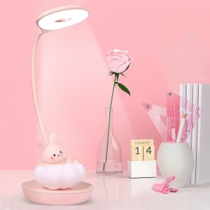 Lampe De Lecture Led Tactile &Agrave; Intensit&eacute; Variable Avec 5 Niveaux De Luminosit&eacute; Pour Gar&ccedil;on, Fille, Enfant Et Adolescent (Lapin Nuageux Rose) - Neuf