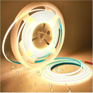 Ruban Led 12v Cob, 5mm De Large Ultra Fin, Bande Led 5m 384 Leds/M Total 1920 Leds Lumière Néon Blanc Chaud 3000k Super Brillante Souple Pour Fête, Comptoir, Étagère, Décoration Intérieure - Neuf