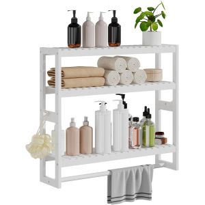 CAUC-&iquest;&iquest;tag&iquest;&iquest;re de Salle de Bain en Bambou, 15 x 59 x 54 cm (P x l x H), 3 Niveaux r&iquest;&iquest;glables flottants, Fixation Murale ou Support avec Barre, &iquest;&iquest;tag&iquest;&iquest;res Debout, Porte-Serviettes (Blanc) - Neuf