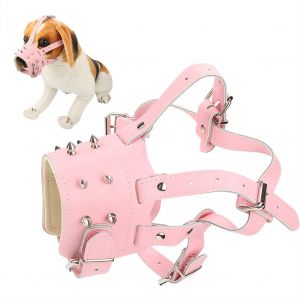 Hjlian Museliere Pour Chien A Rivets Et Sangles Reglables, Protege-Bouche Anti-Morsure Pour Animaux De Compagnie (Rose) - Neuf