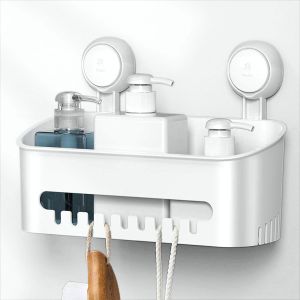 Tianyi-Étagère Salle De Bain Sans Perçage, Étagère Douche À Suspendre Ventouse Réutilisable Amovible, Rangement Douche Plastique Cuisine Pour Bouteille À Condiments Shampooing Cosmétiques, Blanc - Neuf