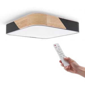 Tianyi-- Plafonnier Led Carr&eacute; Noir 24w Avec T&eacute;l&eacute;commande, R&eacute;glable 2700k-6500k Du Blanc Froid Au Blanc Chaud Et Intensit&eacute;, 2400lm, Design Blanc Avec Bois Naturel, Pour Salle De Bain, Cuisine - Neuf