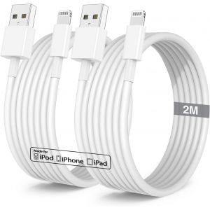 TRAHOO-C&acirc;ble Chargeur iPhone 2M 2Pack [Apple MFi Certified],Fil Charge Rapide Long iPhone USB Cable Lightning,2 M&egrave;tres Cable USB A Lightning Cordon pour iPhone 14 Pro Max/13/12 Mini/11/X/XS/XR/SE/8/7 - Neuf