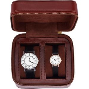 Kal-Étui De Voyage Pour Montre Marron Étui De Montre En Cuir Pour Hommes Étui De Transport Pour Montre Organisateur De Montre Affichage Avec Fermeture Éclair Pour Montres Bracelets - Neuf