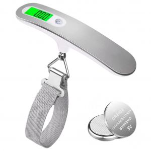 Balance électronique pour bagages, balance de voyage numérique portable avec fonction tare, affichage LED, 50 kg (argent) - Neuf