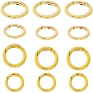 ERYI-Lot De 12 Anneaux De Porte À Ressort - 4 Styles - Plaqué Or 18 Carats - En Laiton - Fermoir Ovale Rond - Mousqueton - Clip À Ressort - Pour Bijoux, Sacs À Main - Neuf
