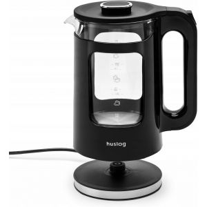 Bouilloire Électrique en Verre 1,7L à Double Paroi, 2200W Chauffage Rapide, Verre Borosilicate Inox, Indicateur de Niveau d'Eau, Sans Fil avec Base Pivotante 360°, Arrêt Automatique, Noir - Neuf