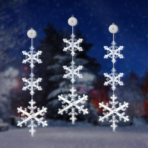 Jgd-&Eacute;clairage De No&euml;l Pour Fen&ecirc;tre - 3 Pi&egrave;ces - Flocon De Neige - &Eacute;clairage Led Avec Ventouses - 2 Modes - Blanc - Rideau Lumineux Pour No&euml;l, F&ecirc;te, Mariage, Jardin, Balcon - Neuf