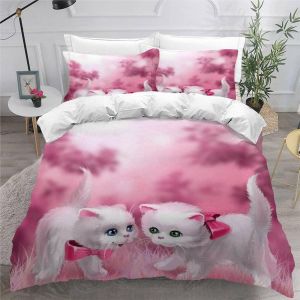 Chaton Housse De Couette X Imprim&iquest;&iquest; D Animaux De Dessin Anim&iquest;&iquest; Mignon Parure De Lit Personnes Ado Fille Enfants Microfibre Literie Pi&iquest;&iquest;Ces Avec Fermetu - Neuf