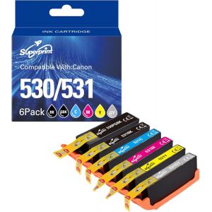 530 531 Lot de 6 cartouches d'encre XXL compatibles avec Canon PGI-530 CLI-531 pour Canon PIXMA TS8750 TS8751 (noir,cyan,magenta,jaune,gris) - Neuf