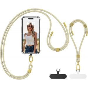 Kal-Cordon Telephone Portable, Avec 2 Patchs Universels Et 2 Cordon Téléphone Portable,Collier Compatibles Avec Tous Les Smartphones-Or - Neuf