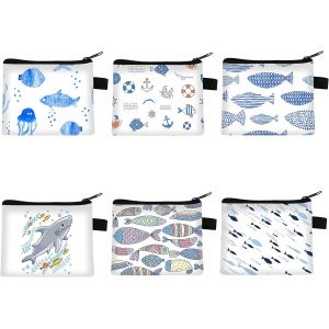 6 Pi&egrave;ces Porte Monnaie Femme, Mini Portefeuilles Oc&eacute;aniques, Portable Coin Porte Monnaie Enfant avec Fermeture Eclair pour Rouge &agrave; L&egrave;vres, Pi&egrave;ces, Coin, Carte De Cr&eacute;dit, Cl&eacute;s, &Eacute;couteurs - Neuf