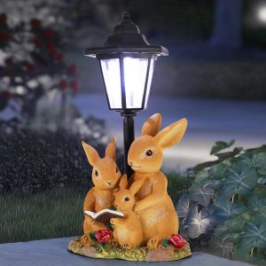 Mevronisshop-Statue De Jardin Solaire En R&eacute;sine - Lapin Avec Lumi&egrave;res Solaires - D&eacute;coration Ext&eacute;rieure Imperm&eacute;able - Jardin, Cour, Pelouse - Neuf
