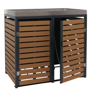 Cache-Poubelles Double Avec Bac &Agrave; Plantes Int&eacute;gr&eacute; 124x134x84 Cm Wpc Et Acier Inoxydable Finition Teck 04_0008998 - Neuf