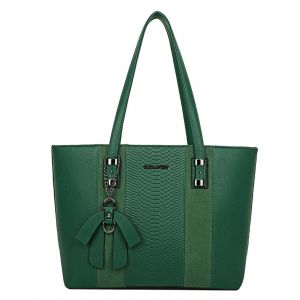 Sac Cabas pour Femme Effet Python avec N?ud Breloque Décoratif Gallantry Vert - Neuf