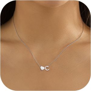 Kal-Collier Personnalisé Collier Initiale Coeur Collier Lettre Femme Argent Acier Inoxydable Nom Collier Avec Petit Pendentif Lettre Coeur Collier Prenom Personnalisé Femmes Filles Cadeaux - Neuf