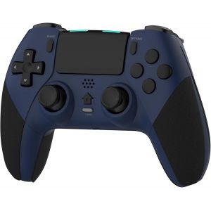 Rekboo Manette Sans Fil Compatible Pour Ps4, Contrôleur Pour Ps4 Avec Audio Microphone Jack, Manette P4 Dual Vibration Avec Gyroscope À Six Axes, Macro, Turbo, Ecran Tactile, 800mah Batterie¿Bleu¿ - Neuf
