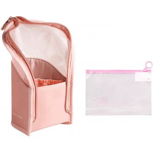 Trousse De Rangement Pour Pinceaux De Maquillage - &Eacute;tanche - Verticale - Avec Fermeture &Eacute;clair - Portable - Sac De Voyage - Multifonctionnel - Avec 1 Sac De Rangement &Agrave; Fermeture &Eacute;clair, Rose - Neuf