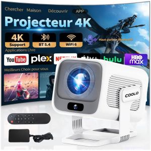 [App Int&eacute;gr&eacute;e] Vid&eacute;oprojecteur Avec Wifi 6 Y Bt 5.4,1080P Full Hd Mini Projecteur Video, Projecteur Portable Avec Autofocus Et Correction Trap&eacute;zo&iuml;dale Automatique,180&deg; Rotation Hdmi/Tv Stick/Usb Blan - Neuf