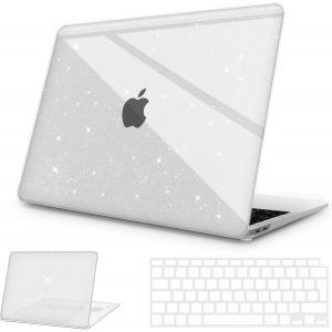 Coque Compatible Avec Macbook Air 13 M1 2021 2020 2019 2018 A2337 A2179 A1932, Plastique Etui Housse Rigide Cristal+Couverture De Clavier Ultra Mince En Tpu Version Eu, Paillette Transparente - Neuf