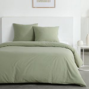 Parure De Lit Effet Lav&eacute; Uni 240x220cm Sauge - Neuf